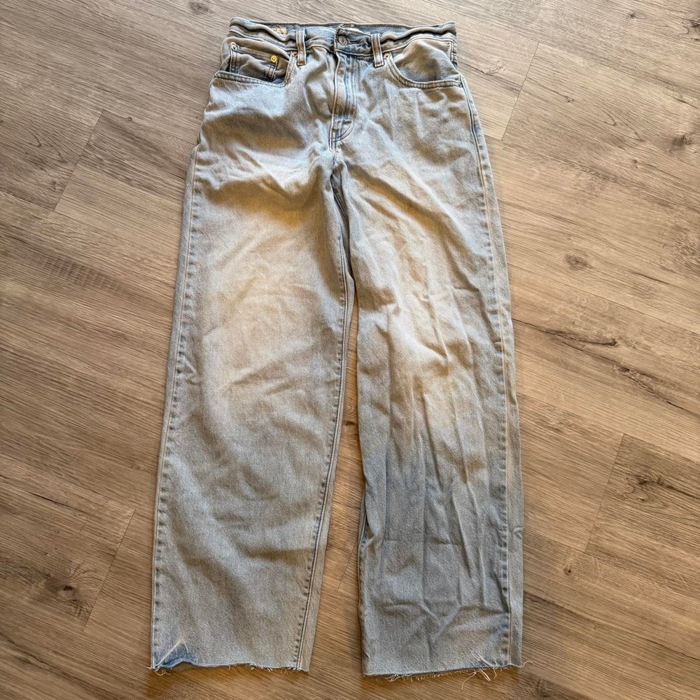 Levis Premium Baggy Dad Jeans Light Blue Wash Cutoff Hem Size 25